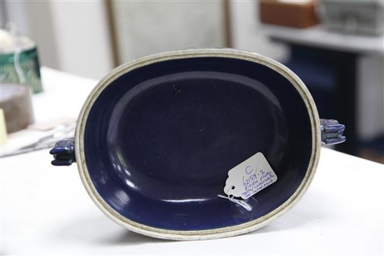 A Chinese Imperial blue glazed ritual offering vessel (gui), moulded Qianlong seal mark and of the period (1736-95), 28.5cm wide